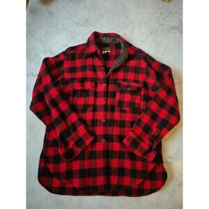 VTG Eddie Bauer Wool Black Red Buffalo Plaid Lumberjack Shacket Mens L